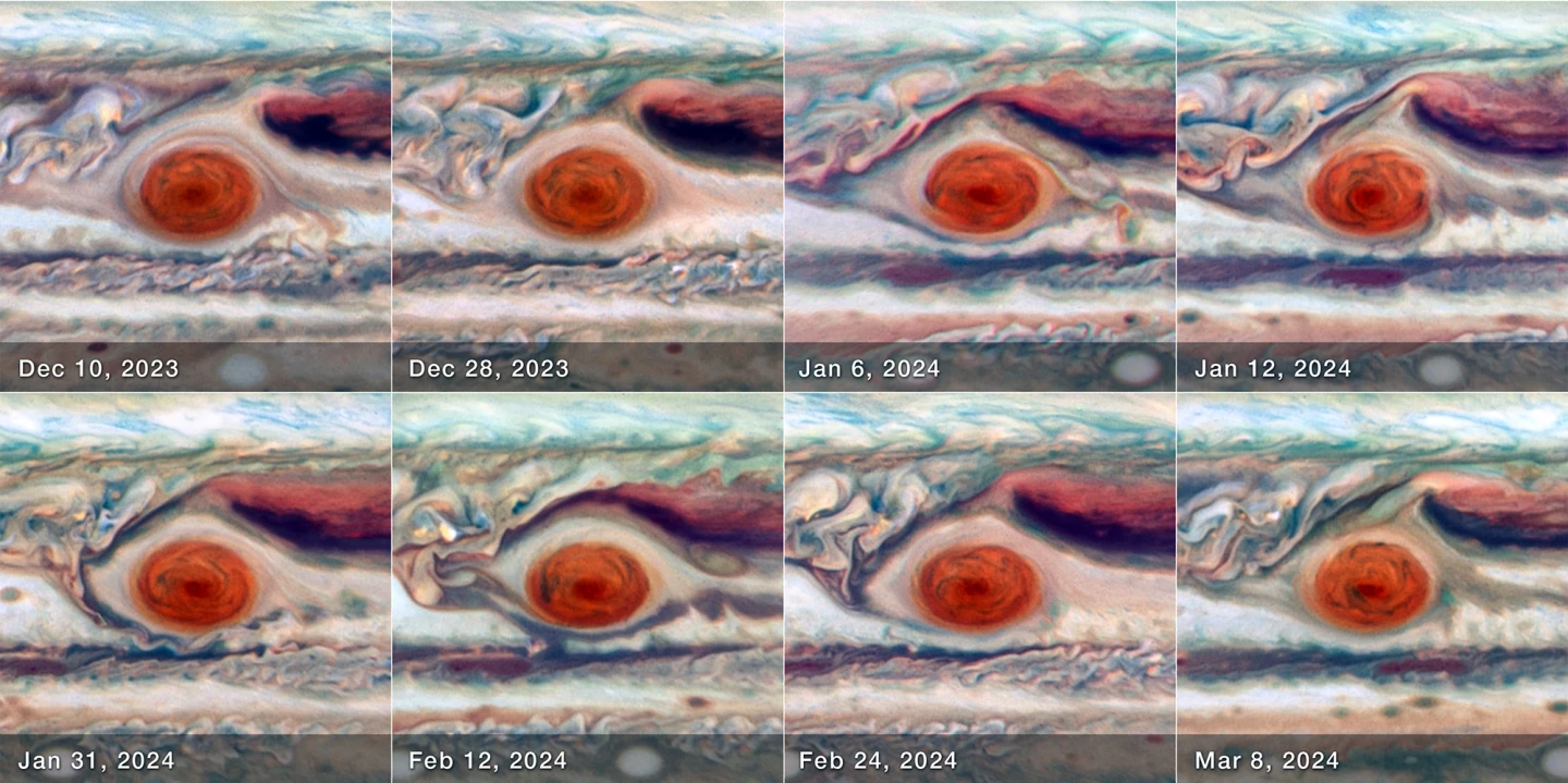 Images taken by the Hubble Space Telescope over 90 days show that the Spot is "squeezing in and out"