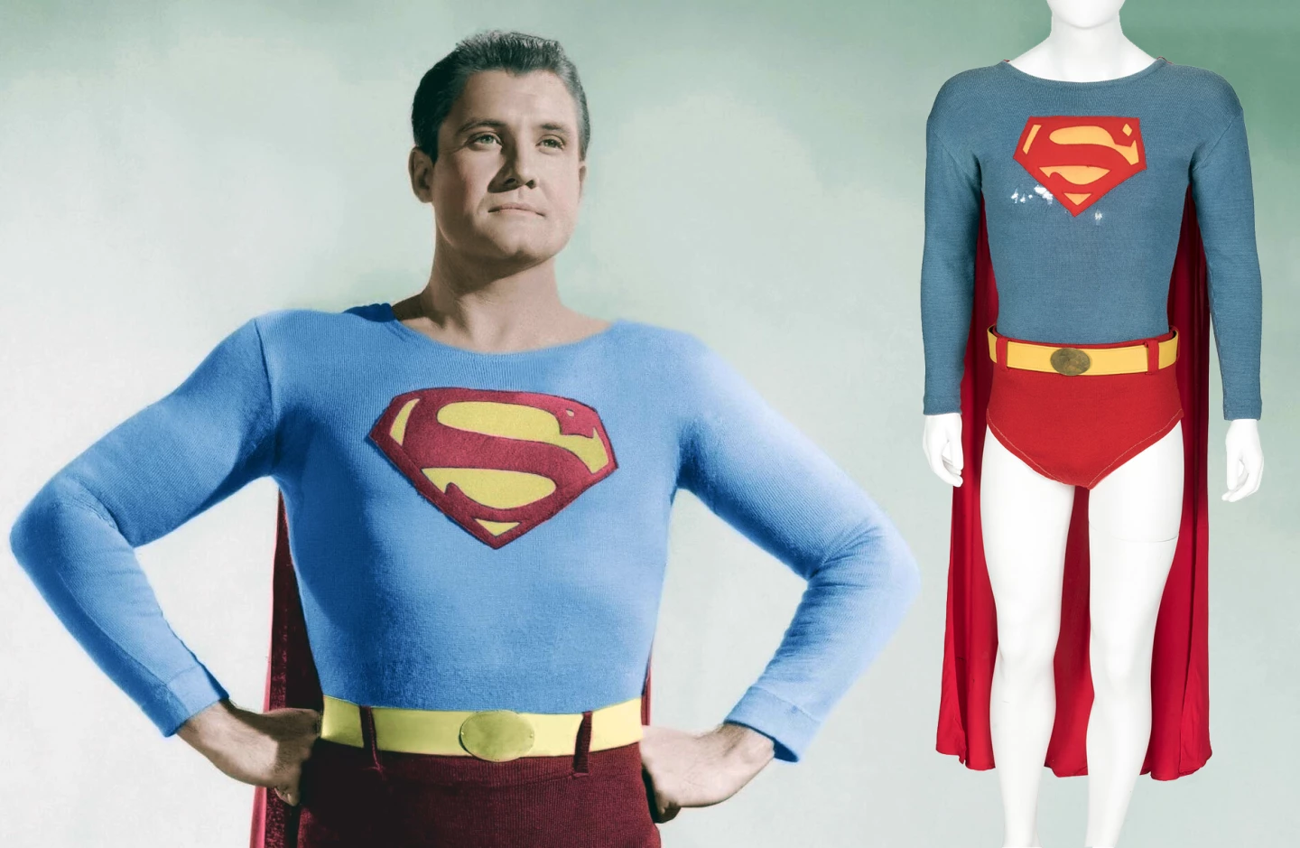 George Reeves' "Superman" costume from "Adventures of Superman" (Warner Bros. TV, 1952-58) was sold for $350,000 at Heritage Auctions on 7 November 2021