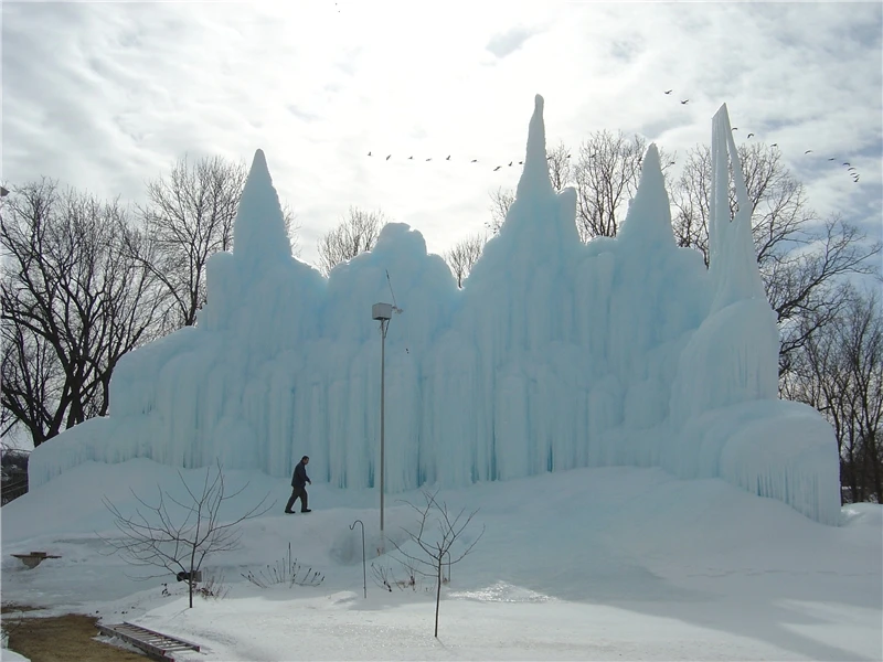 Roger Hanson uses water from his home's geothermal heating system to create elaborate ice sculptures in his backyard