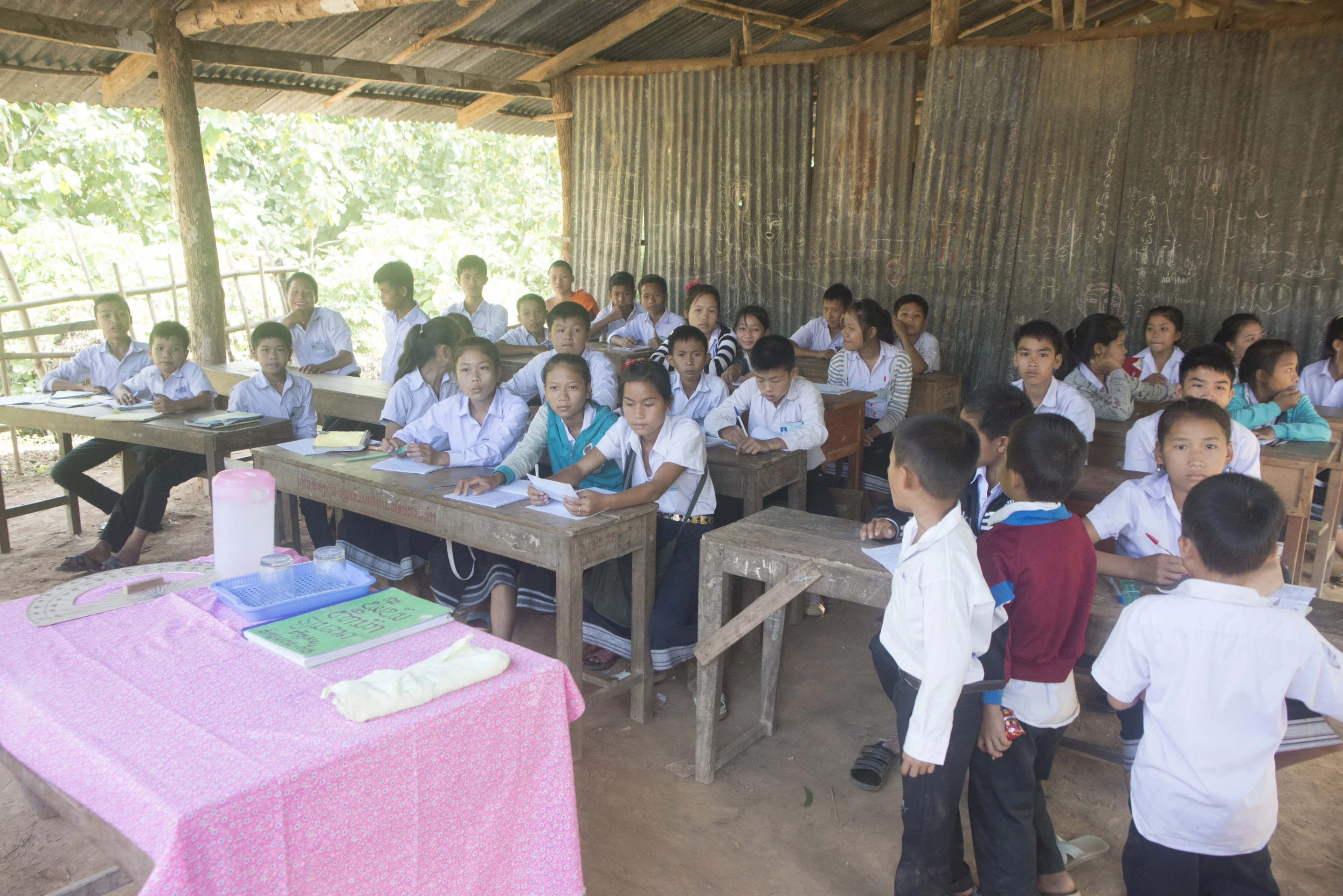 In this village, this had been the secondary school until two weeks prior when the Trust opened a new school. Now it's the primary school.