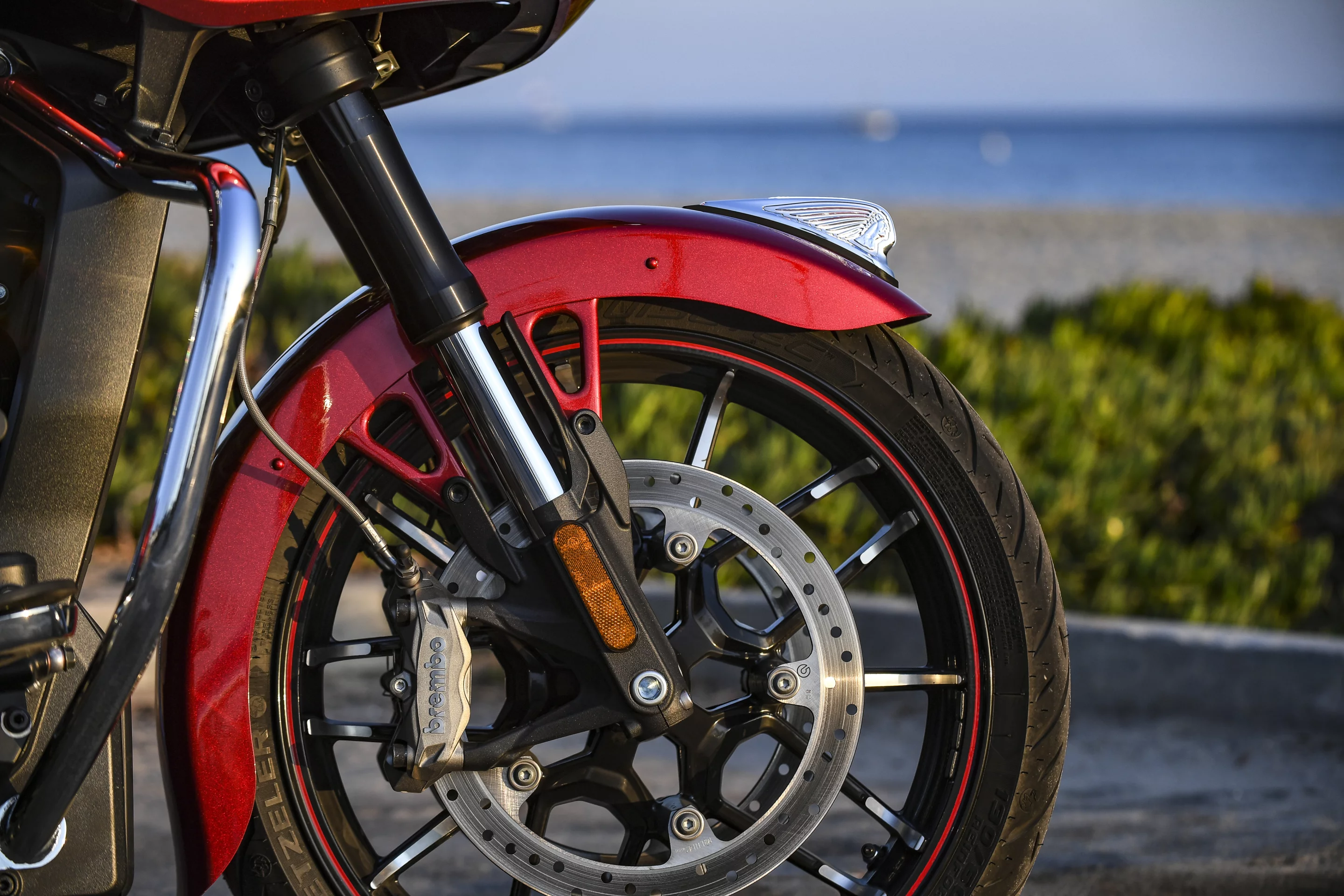 Brembo monoblock brakes and inverted forks show a serious approach to cornering and stopping
