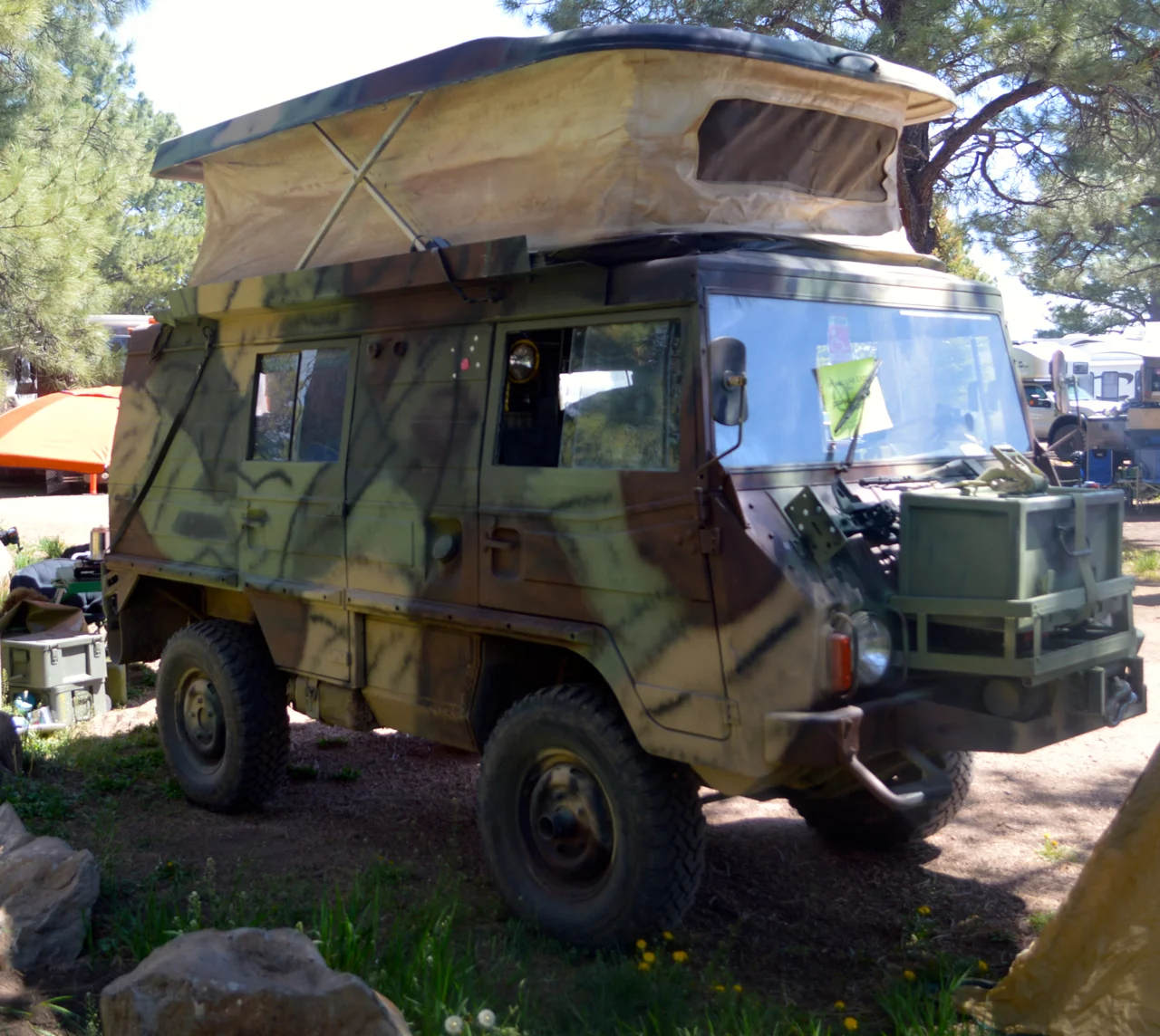 This military-look Pinsgauer camper has a 16,000-lb (7,257-kg) winch