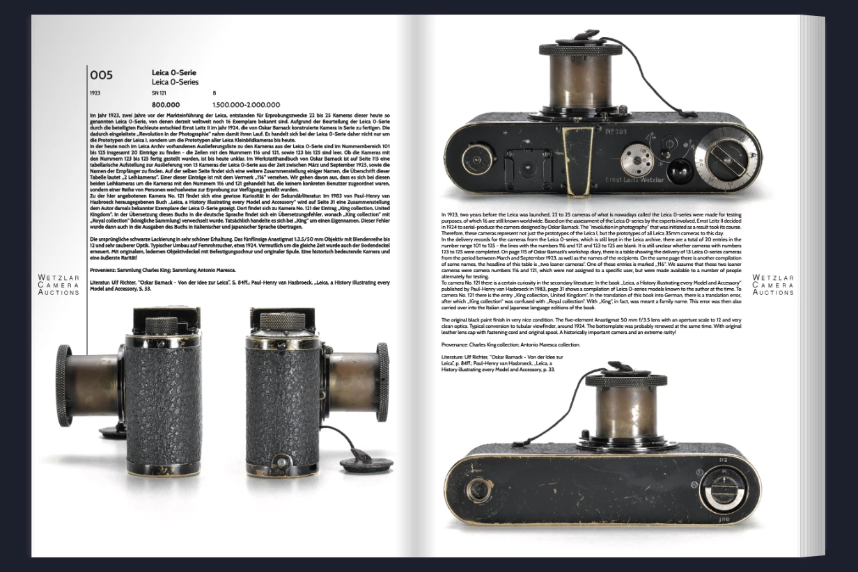 The Wetzlar Camera Auctions sale catalogue is available in both HTML and as a PDF, and is a must-read for photographic enthusiasts.