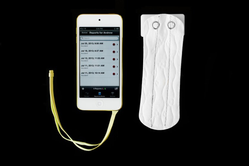 iPod with the disposable sensor resembling a panty liner that fits into the child's underwear