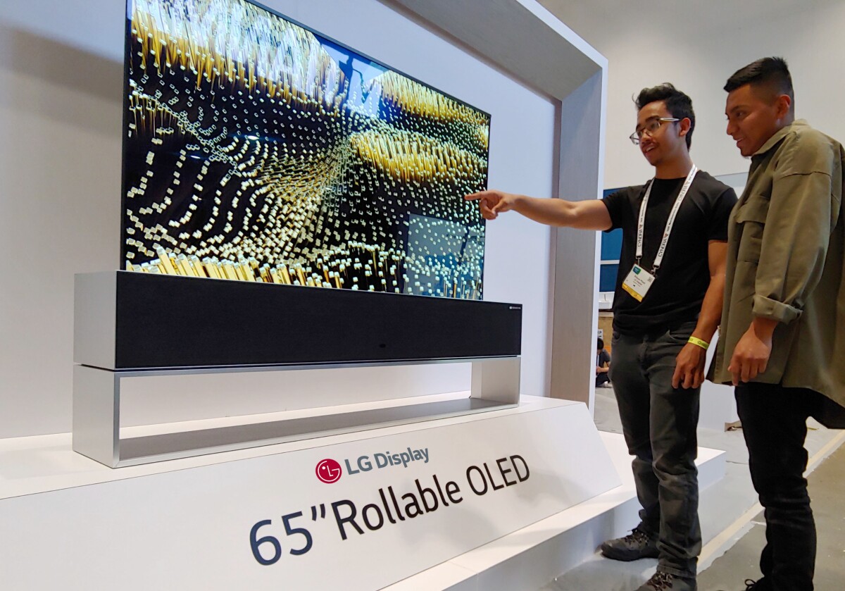 The rollable TV concept (shown) has been tweaked for CES 2020 so that users can pull the TV down from the ceiling