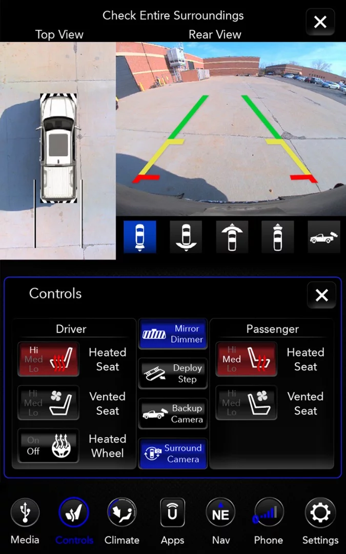 Pressing the climate or camera screens on the 12-inch Uconnect display shows this screen. The backup camera is geared towards trailering while the climate controls are straightforward and easy to understand
