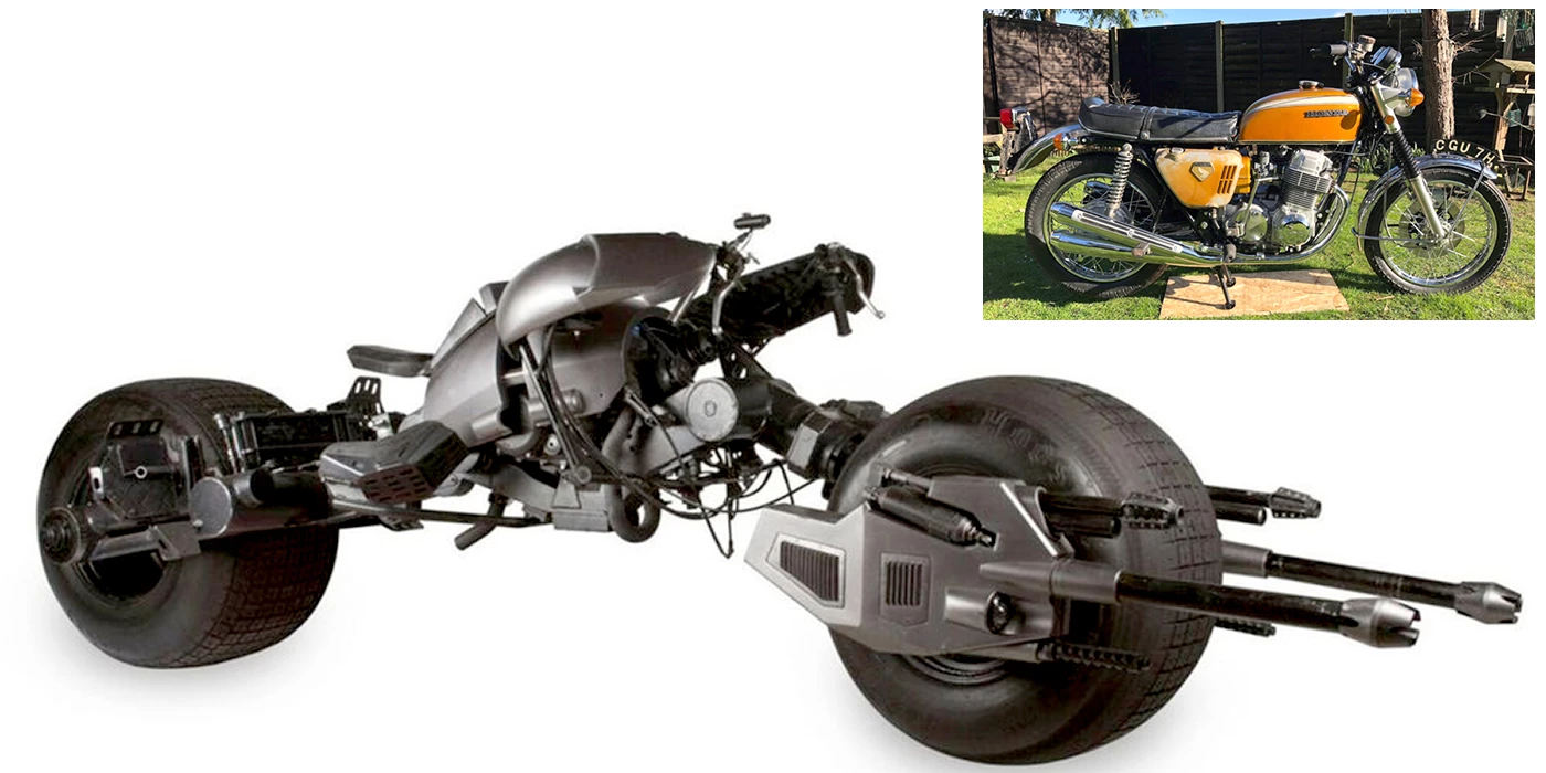 This is the highest priced Honda motorcycle ever to sell at auction and the highest priced Japanese motorcycle to ever sell at auction. No, not the one at top right, but the one at bottom left. It is the Batpod from The Dark Knight Rises (2012) and was sold by Propstore in September, 2016 for $338,066. At top right is a pre-production 1968 (one of four built and two extant) Honda CB750 four that had fetched £161,000 (US$263,725) to become the second most expensive Honda, and the second most expensive Japanese motorcycle ever sold at auction.