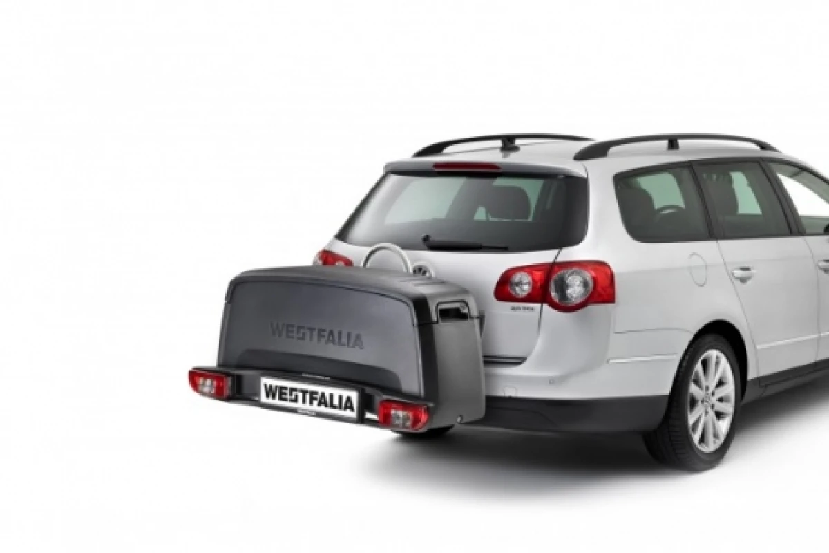 The PortiloBox converts from towbar-mounted bicycle rack to extra boot-space in a matter of seconds