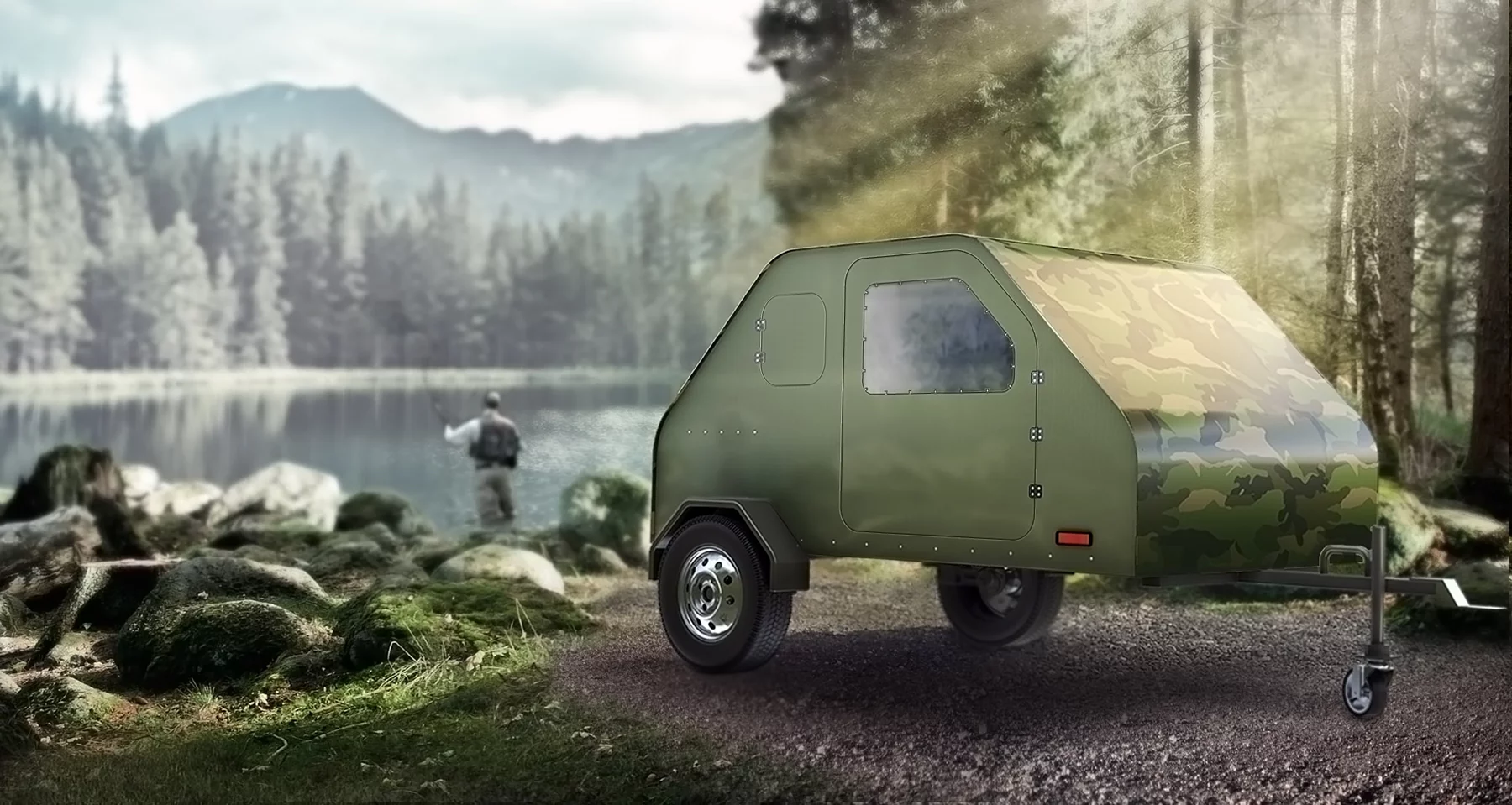 The option for adapting the Duffy Shelter for transportation on a trailer was inspired by mini teardrop campers