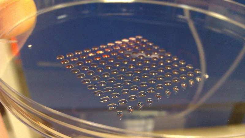 The human embyonic stem cells printed using the new valve-based technique developed at Heriot-Watt University