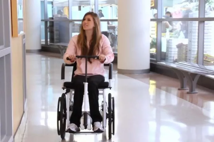 The RoChair is a wheelchair that is rowed by pushing and pulling on a central lever