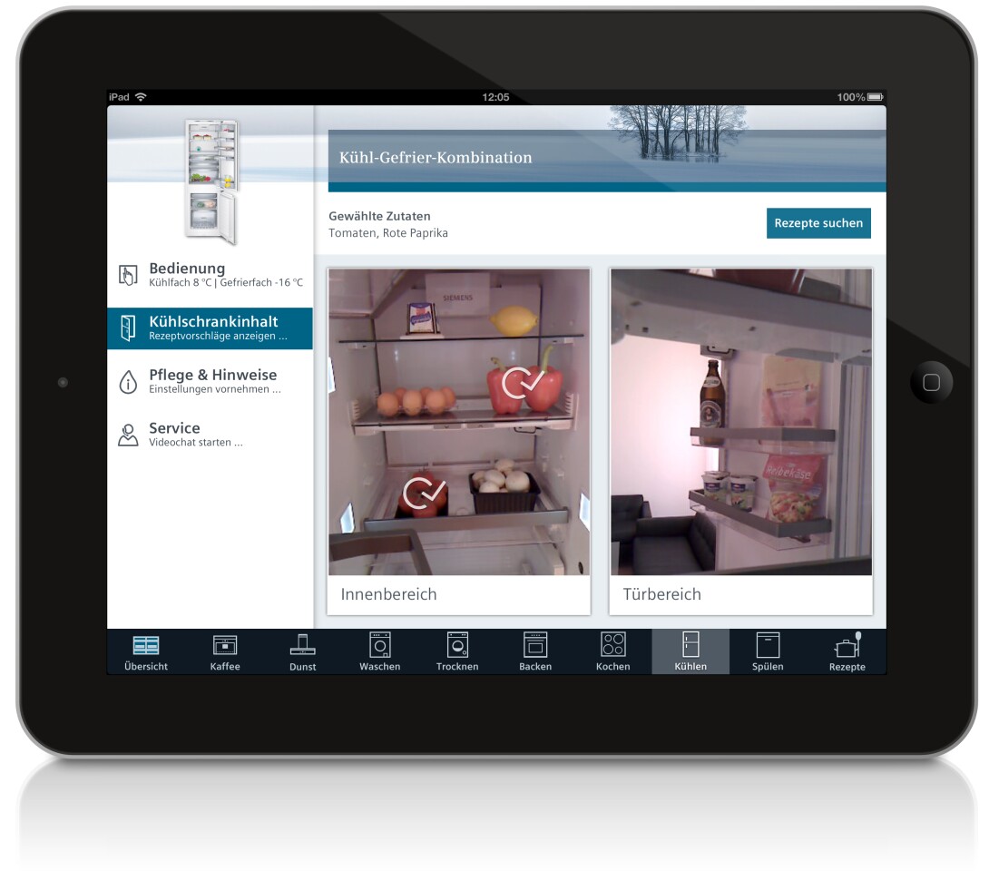 A camera inside the fridge would allow users to see what foods they had available, via their mobile device