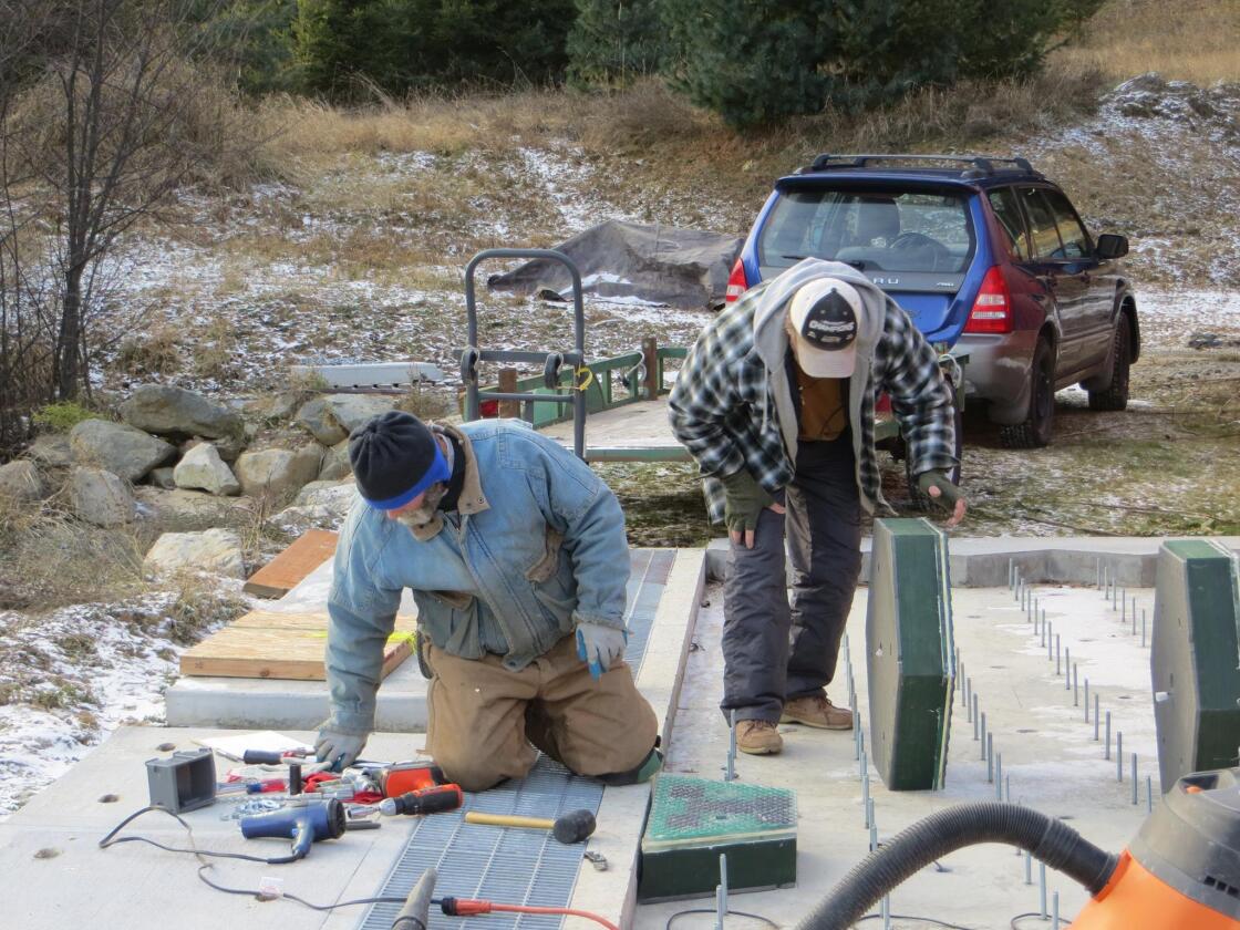 The first hexagonal panels are installed outside the Solar Roadways electronics lab
