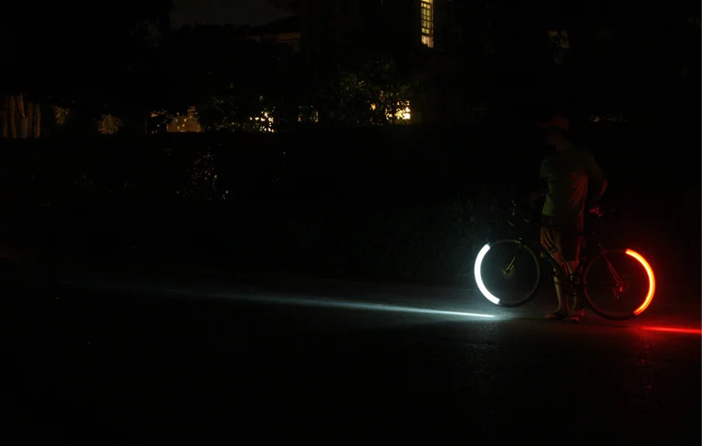 Unlike traditional bike lights, Revolights provide an illuminated profile
