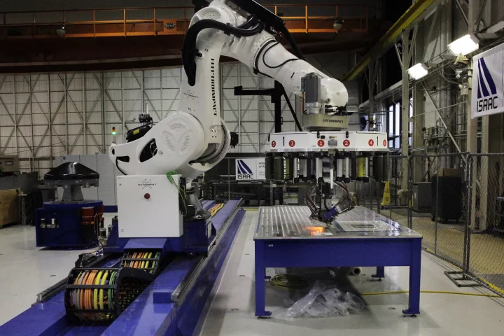 The Integrated Structural Assembly of Advanced Composites (ISAAC) robot that will be commissioned later this week (Photo: NASA/David C. Bowman)