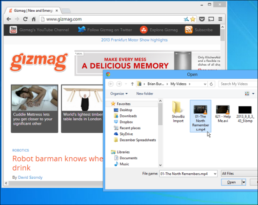 Open Chrome and hit Ctrl+O or Command+O to select the media file you want to stream