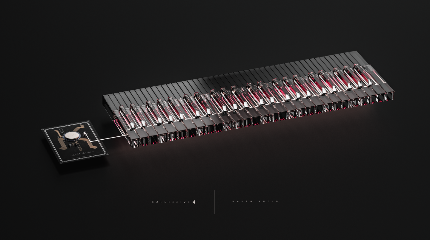 Expressive E's Augmented Keyboard Action mechanism is partnered with Haken Audio's EaganMatrix sound engine for the Osmose keyboard