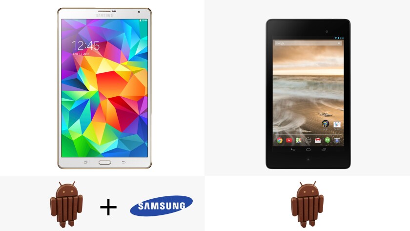 Both tablets run Android 4.4 KitKat, though the Tab S has Samsung's TouchWiz UI slapped on top