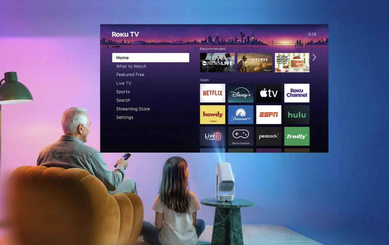 The Aurzen EAZZE D1R air pairs a compact, gimbal-mounted body with a built-in Roku TV experience for instant streaming almost anywhere