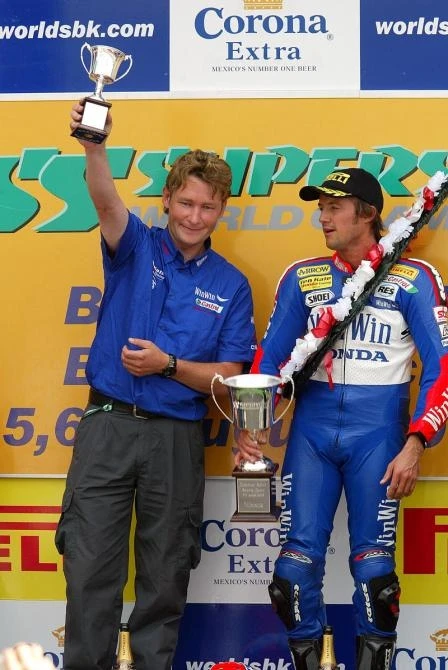 Ronald Ten Kate and Sebastien Charpentier. Charpentier is now close to his first title while everyone in the paddock wonders just how the Ten Kate SuperSport machines can always beat bikes that are supposedly identical.