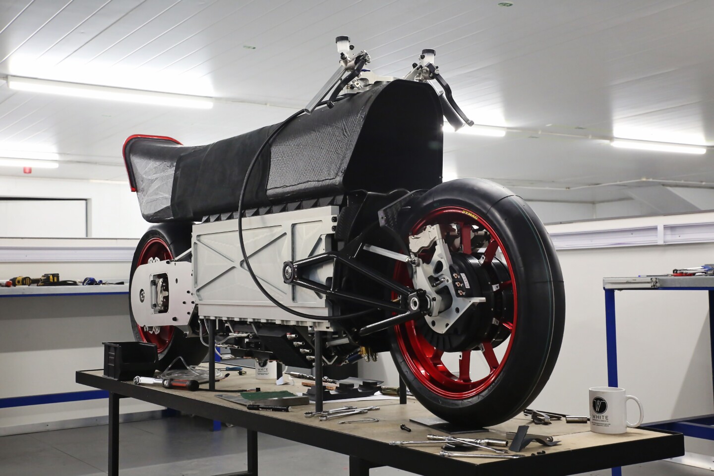 The guts of the bike fit entirely below the huge Venturi tunnel