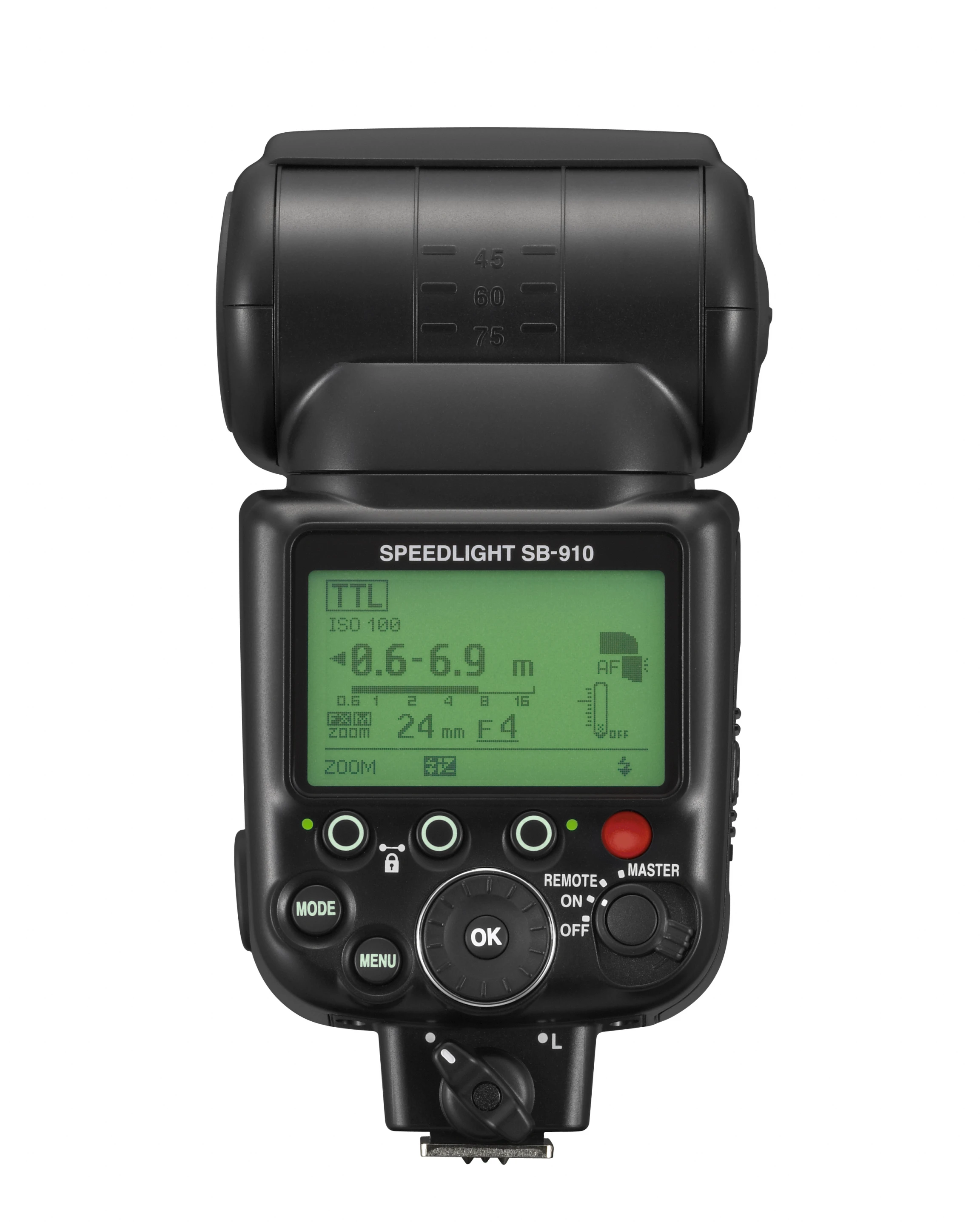The new SB-910 includes an enhanced operating system, which includes illuminated function buttons, a dedicated Menu button and better graphic user interface on its LCD screen