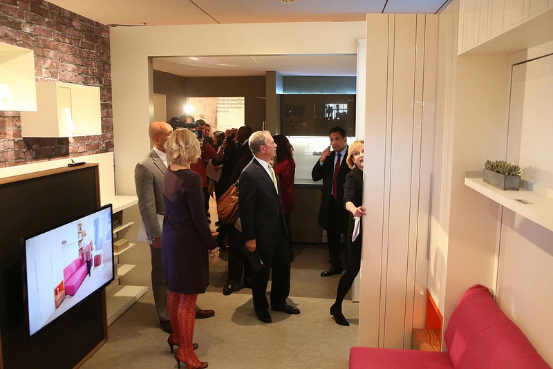 The Making Room exhibition features a full-scale mock-up of a 325 sq. ft. apartment (an apartment size which is prohibited in most areas of the city) that is fully furnished to reflect the perceived new lifestyle and demographic change of Manhattan residents