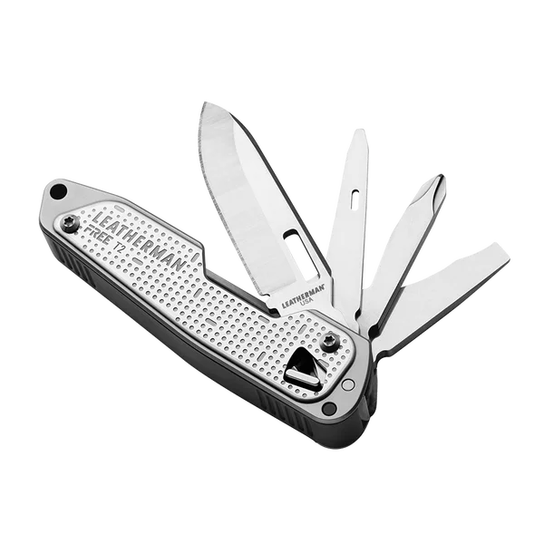 The Leatherman T2 includes a Phillips head, medium and extra small screwdrivers, bottle opener, the same carbon-stainless steel blade and an awl