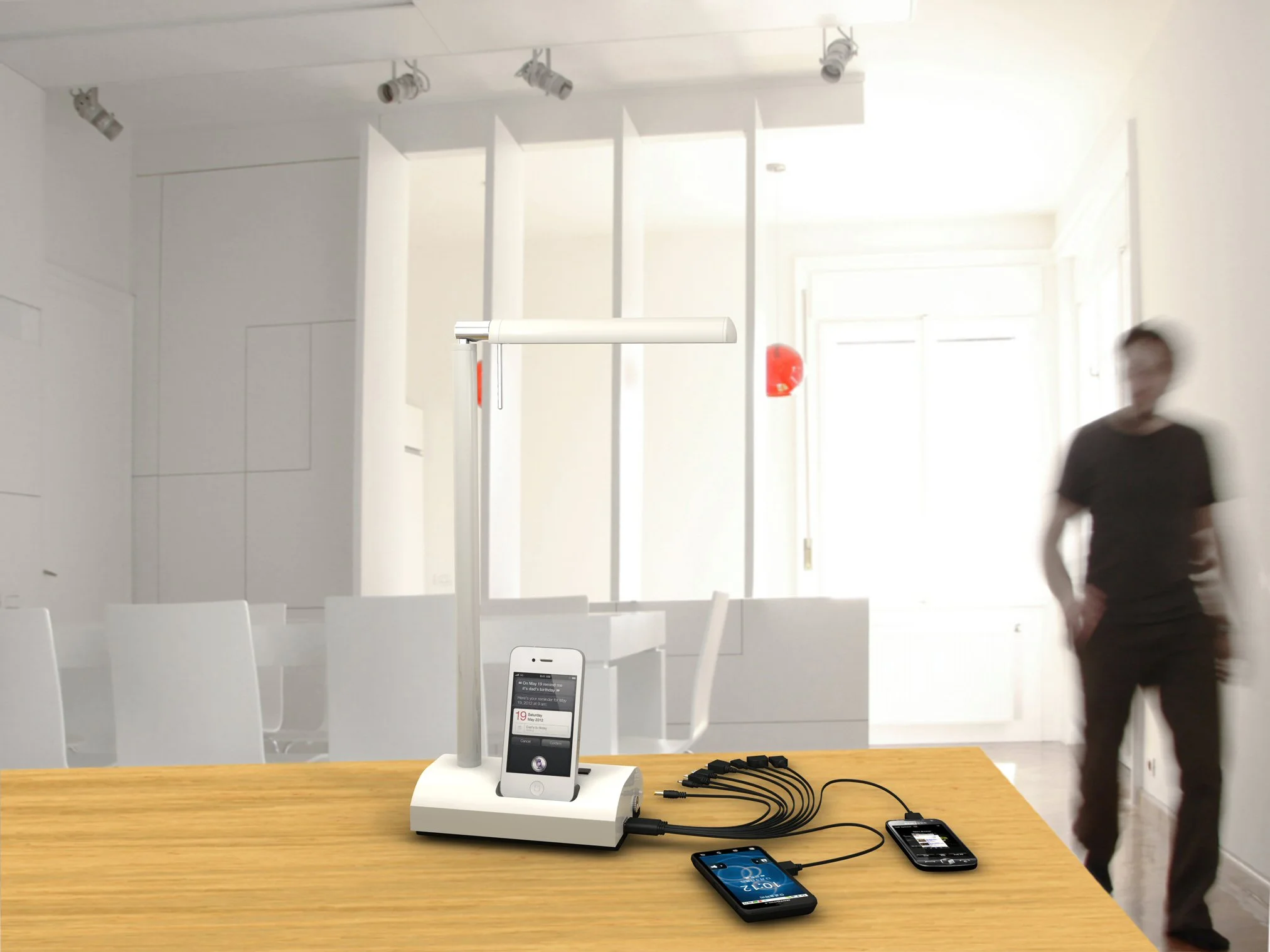 The original t'Light LED desk lamp with integrated iPod/iPhone dock and USB charging port