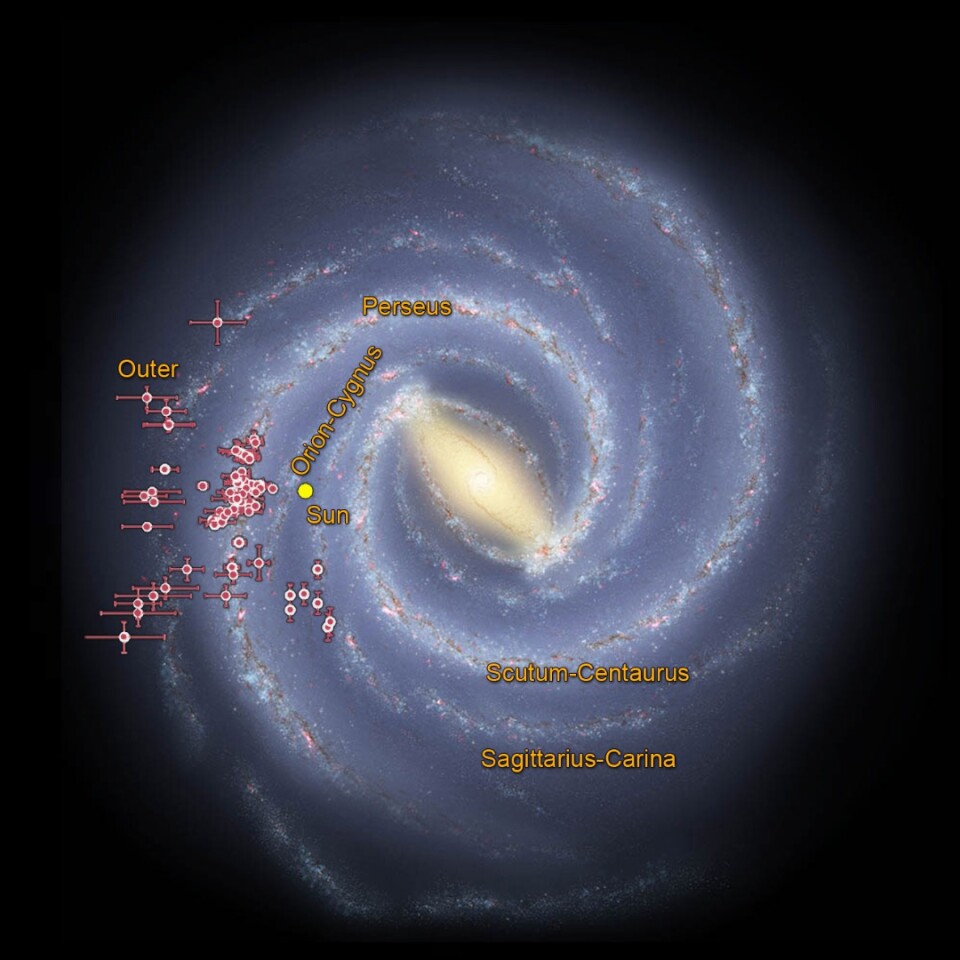 NASA image displaying the location of young star clusters pinpointed from data collected by NASA's WISE spacecraft