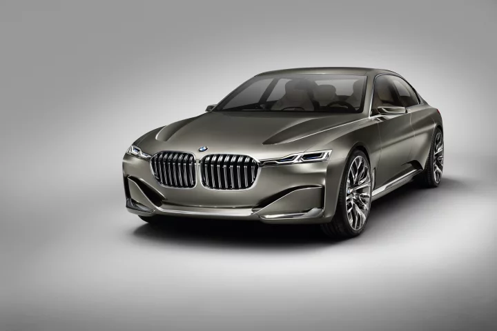 The front-end is defined by a large kidney grille, laser headlamps and aerodynamic treatments
