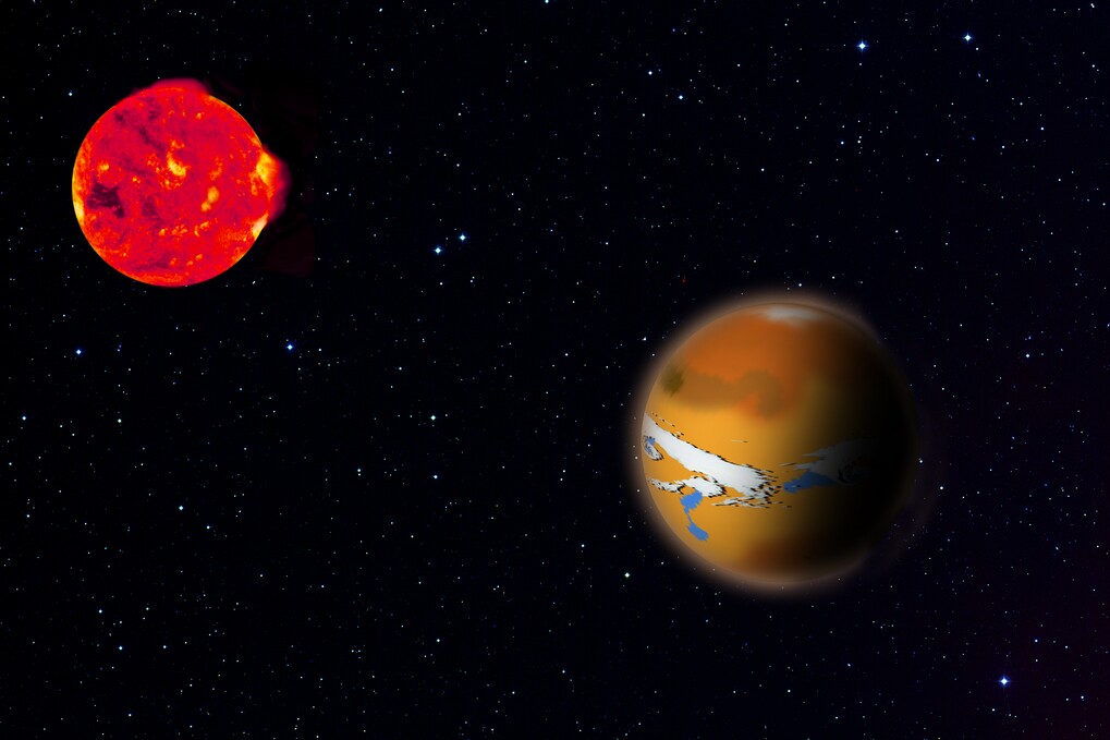 Artist's impression of TRAPPIST-1d in orbit around its red dwarf star TRAPPIST-1