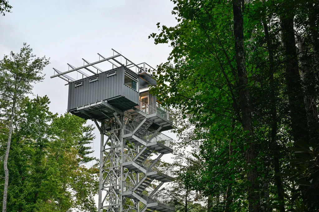 The River Forest Lookout is accessed by staircase