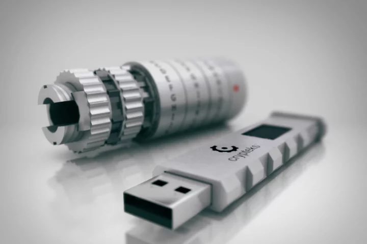 Crypteks USB storage is physically locked inside its aluminum housing, encrypted with a user-created password