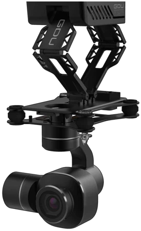 Other attachments available in the Universal Flying Platform include a funny stretching gimbal that expands to hold the attached camera lower than normal and avoid spinning propellors wandering into frame.