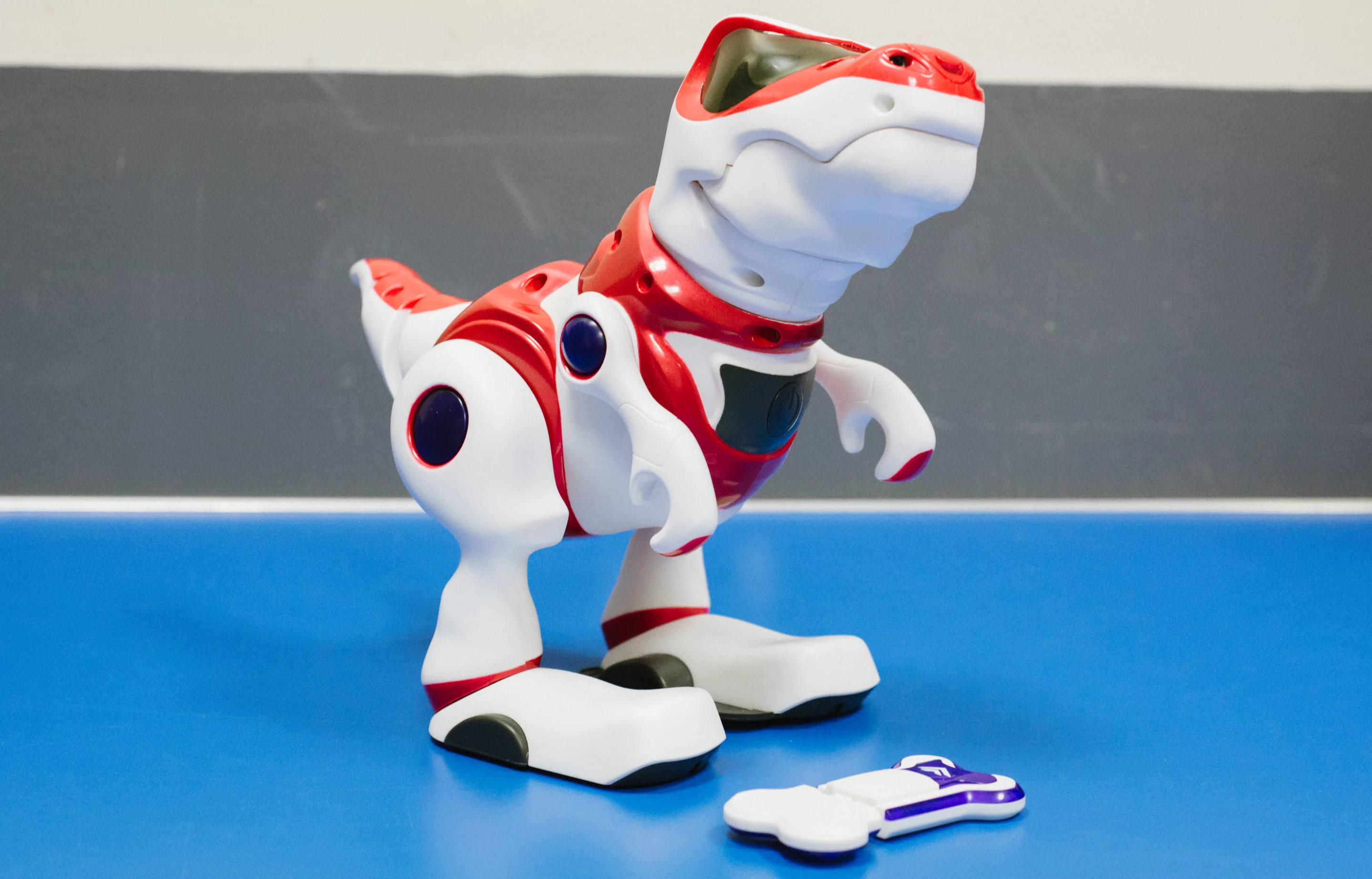 The Teksta T-Rex is powered by four AA batteries, and its eyes light up with different patterns to express its feelings (Photo: Simon Crisp/Gizmag.com)