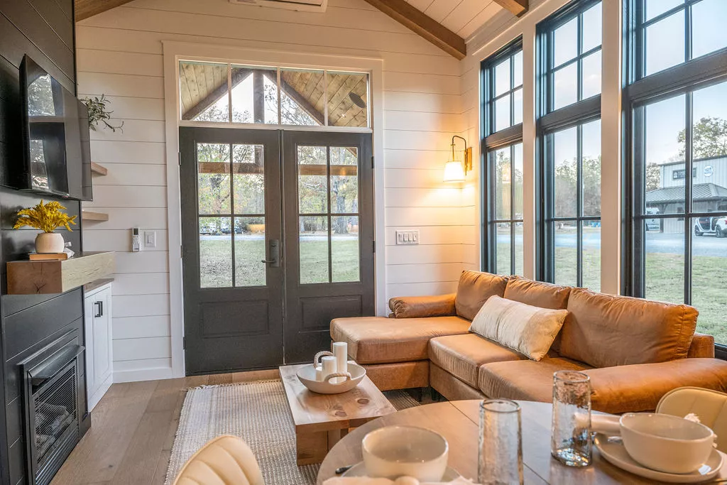 The Hidden Mountain Tiny Villa's interior is light-filled thanks to its generous glazing