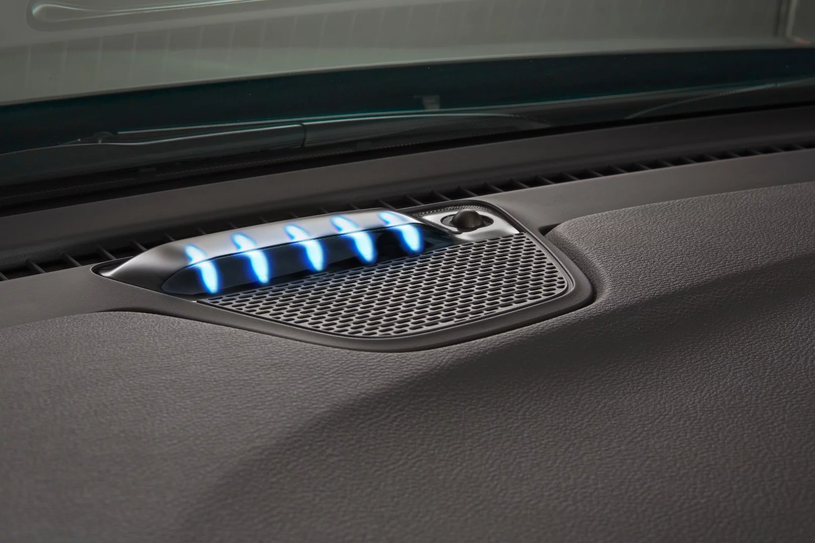 The 2017 Pacifica Hybrid takes about 2 hours to charge from a Level 2 station and 9 hours from a 120V outlet. These bars on the dashboard indicate charging status and can be seen through the windscreen