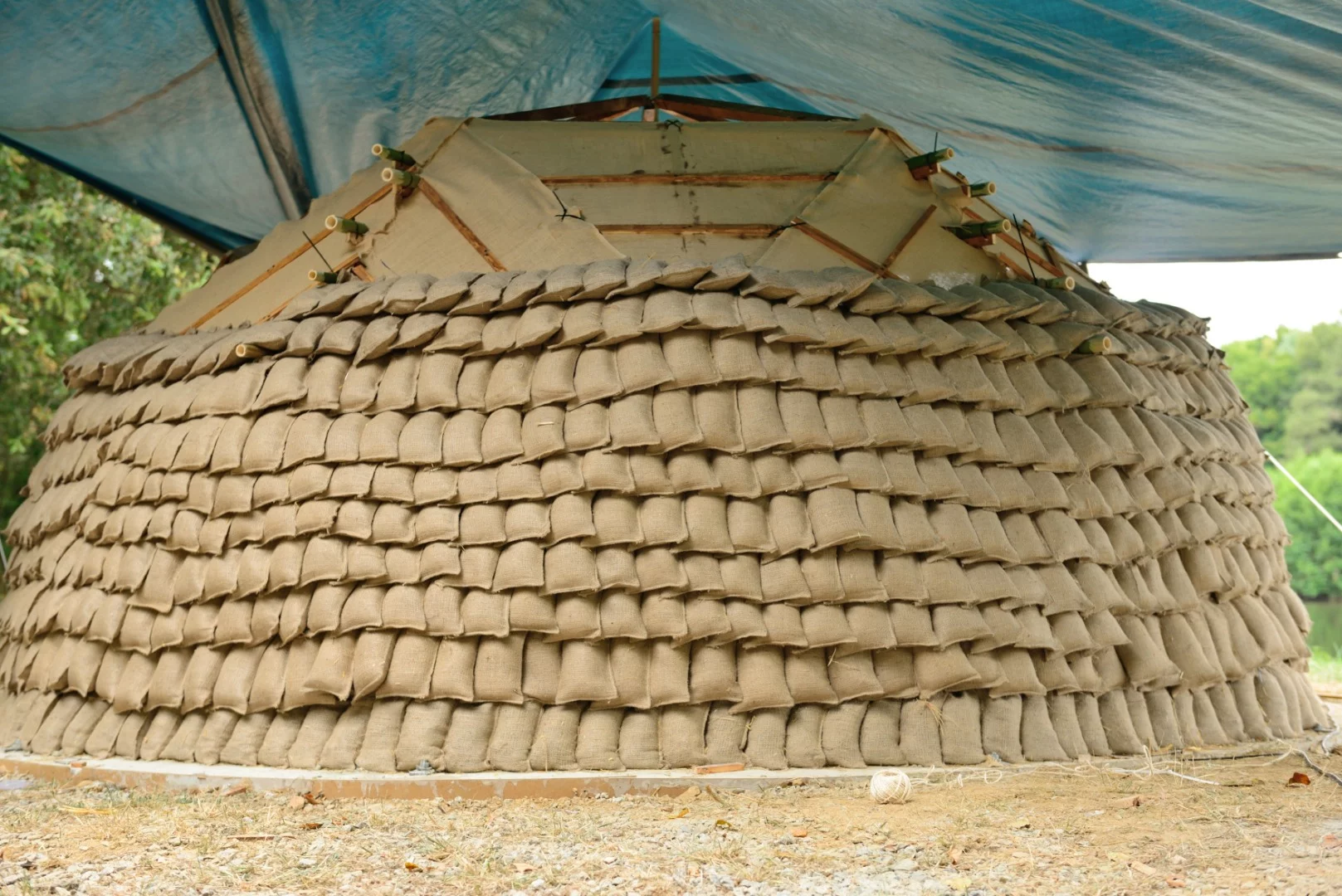 Jute bags filled with hay formed part of the structure of Chaltiel's dome