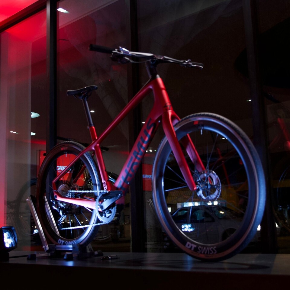 A Swissrider ebike on display at the company's new flagship store on Montana Avenue in Santa Monica, California