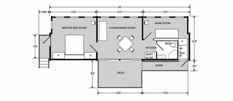 Perhaps best described as a larger, more adaptable version of the QuickHab, the SFH40 includes an air conditioning system, 30-US gallon (114-liter) hot water tank, heat pump, kitchen and bathroom