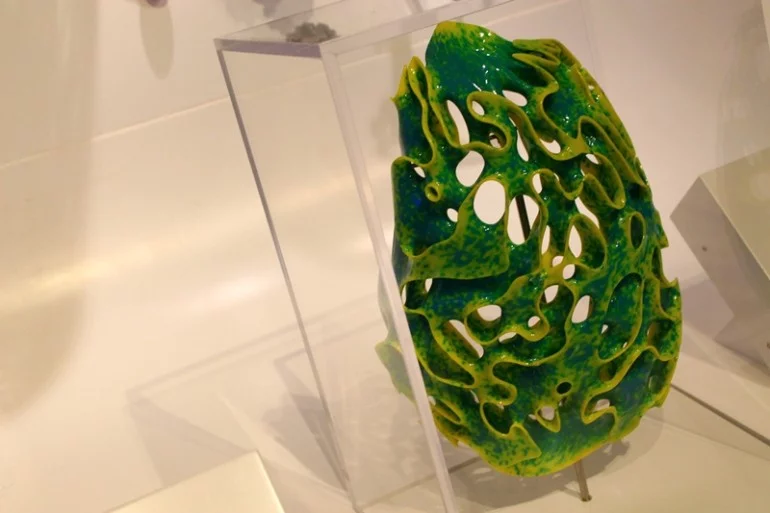 "Pneuma 2" is a 3D-printed sculpture by Neri Oxman and featured in the London Science Museum's "3D printing the future" in 2014