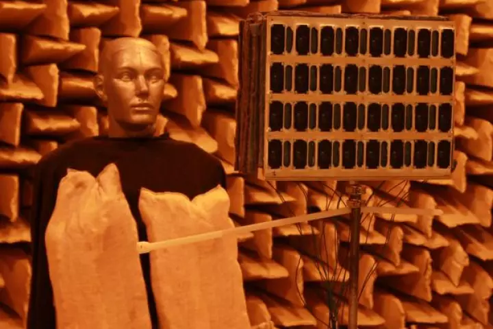 The line array being tested at the University of Southampton's Institute of Sound and Vibration Research