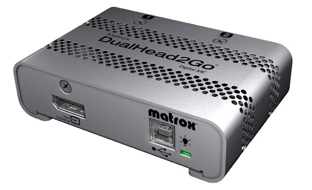 The DualHead2Go Digital SE connects to a system’s Mini DisplayPort/Thunderbolt port