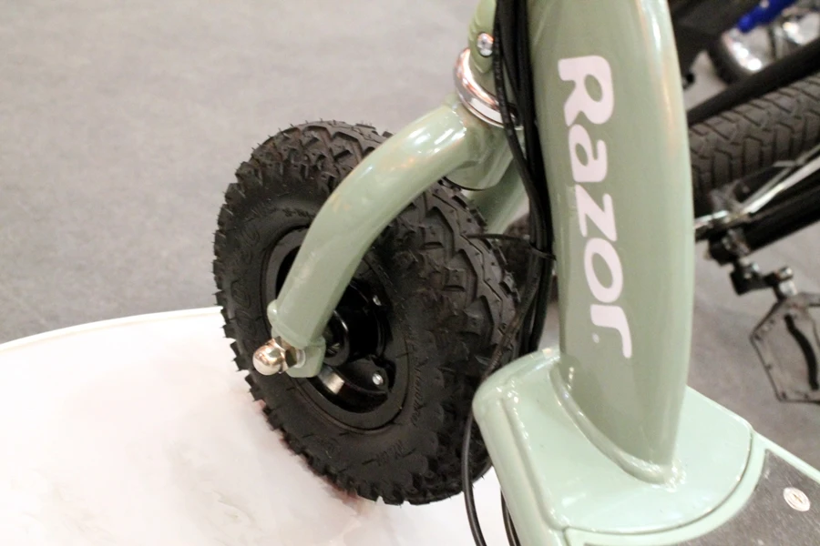 The front wheel of the RX200 Electric Scooter (Photo: Gizmag/Stu Robarts)