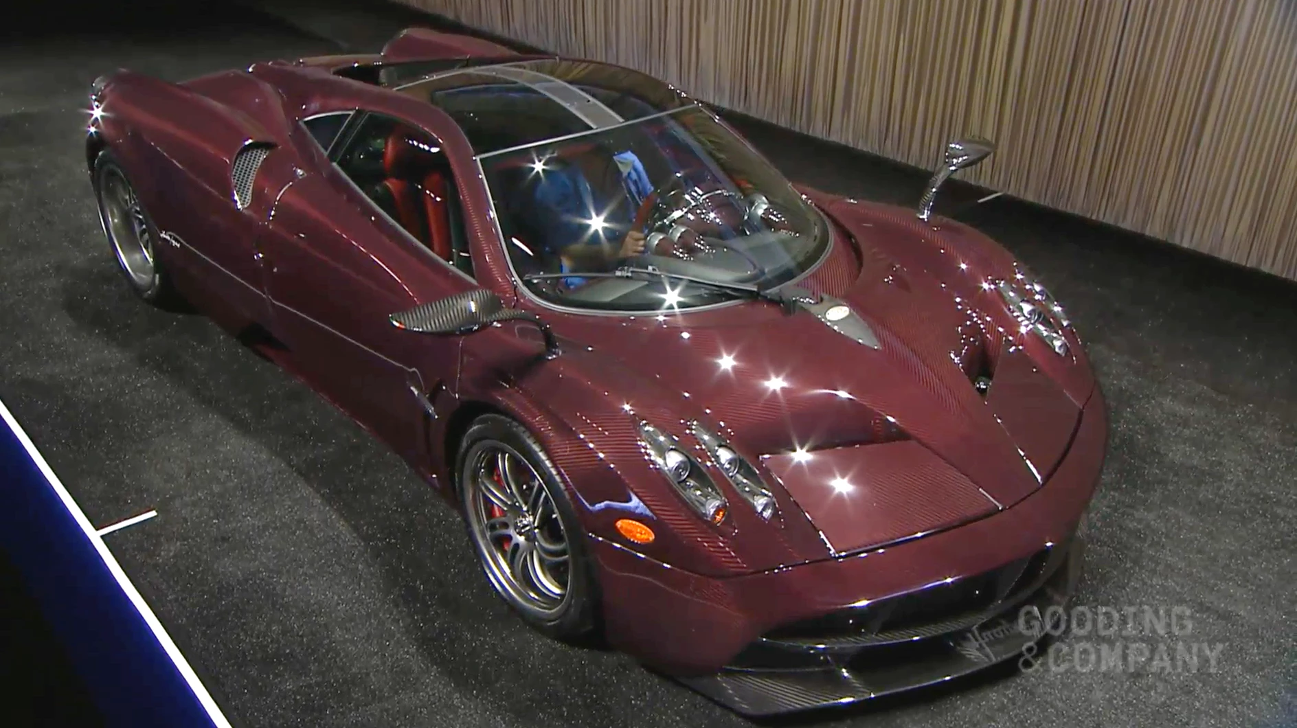 This US-spec Pagani Huayra is the 87th of the 100 examples produced worldwide, having been specially ordered with a Carbonio Rosso, fully exposed carbon fiber body. The car has traveled less than 1,000 Miles from new and the car was sold complete with the special-order fitted luggage. The Huayra sold for $2,090,000 at Gooding & Company