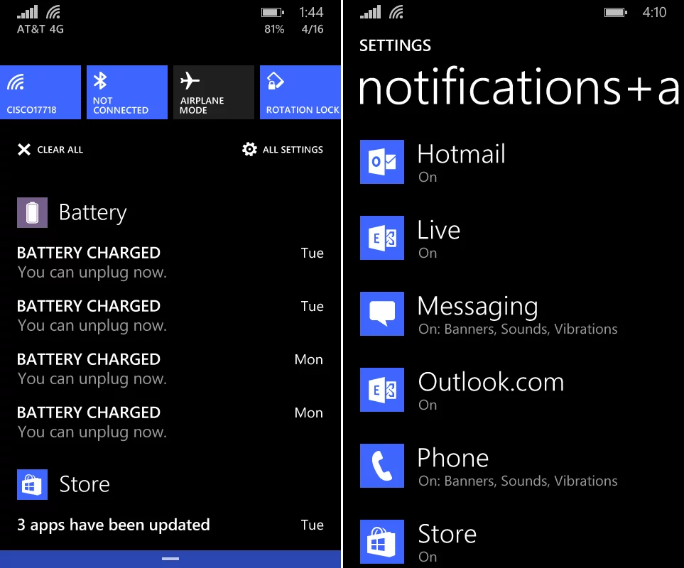 Windows Phone 8.1 now includes a notification center