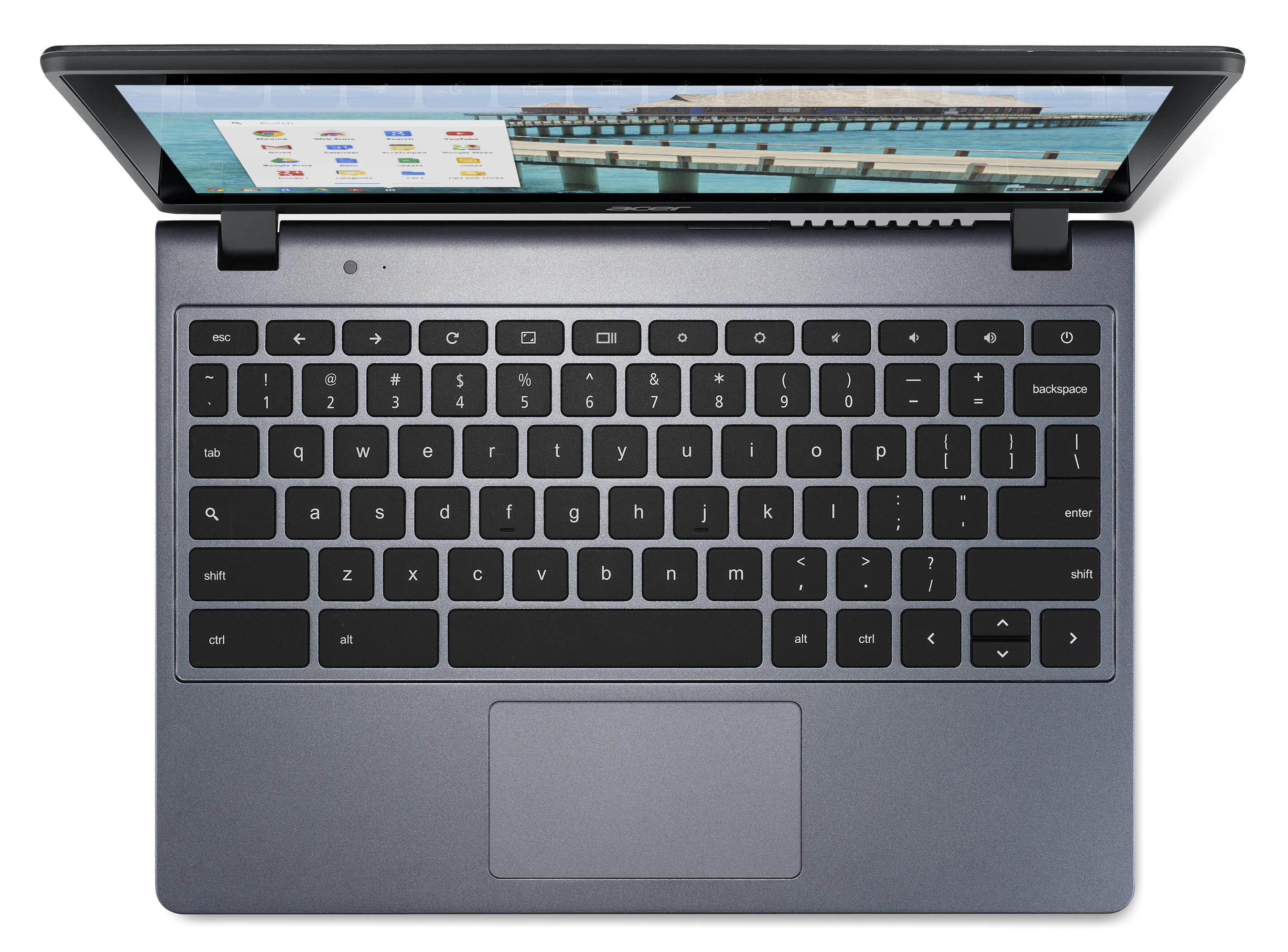 The Chromebook C720P has a full-size keyboard and a gesture touchpad