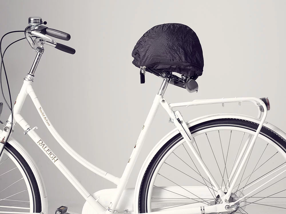 The HelmMate – it's like a helmet-storing umbrella for your saddle