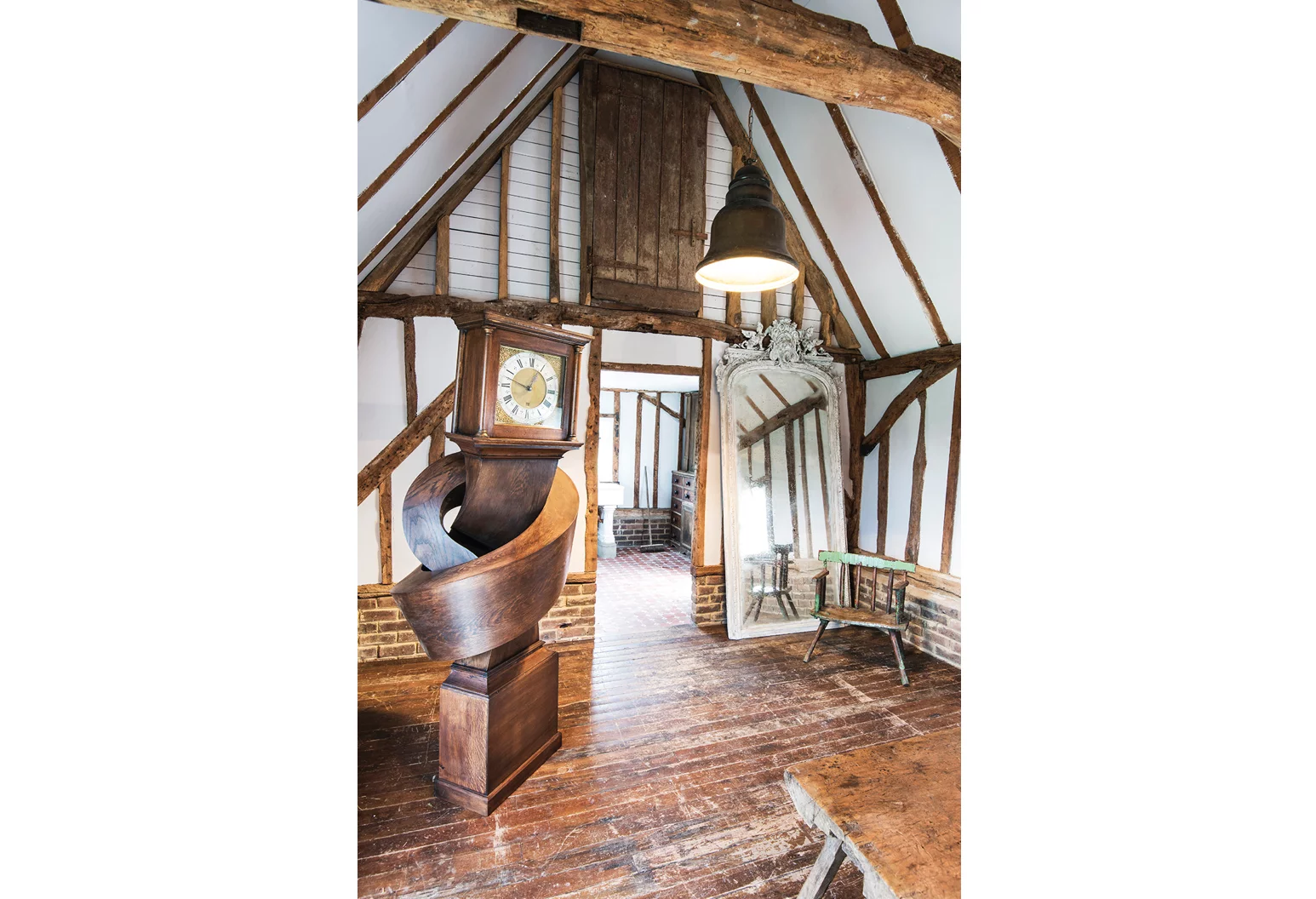 Growing up gets me down contorts a grandfather clock into an impossible position